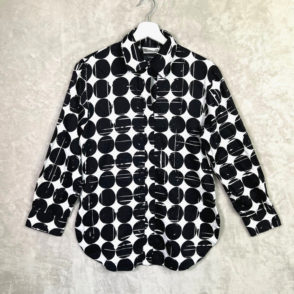 Finley Poplin Polka-Dot Print Button Front Boyfriend Shirt‎ Cotton Sateen Small